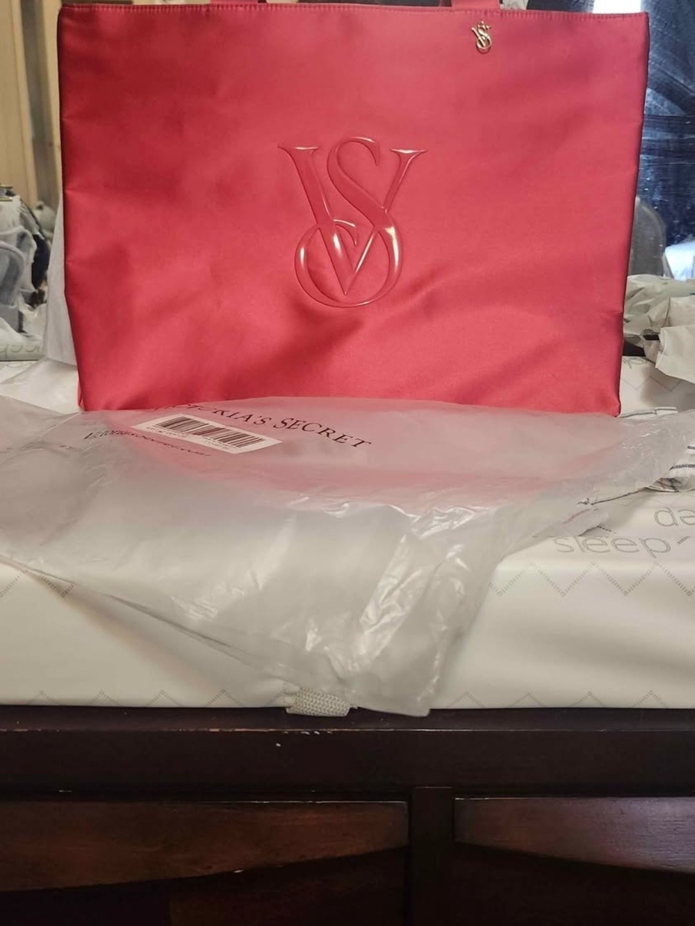 Victoria's Secret Red Satin Tote with Embossed VS Logo